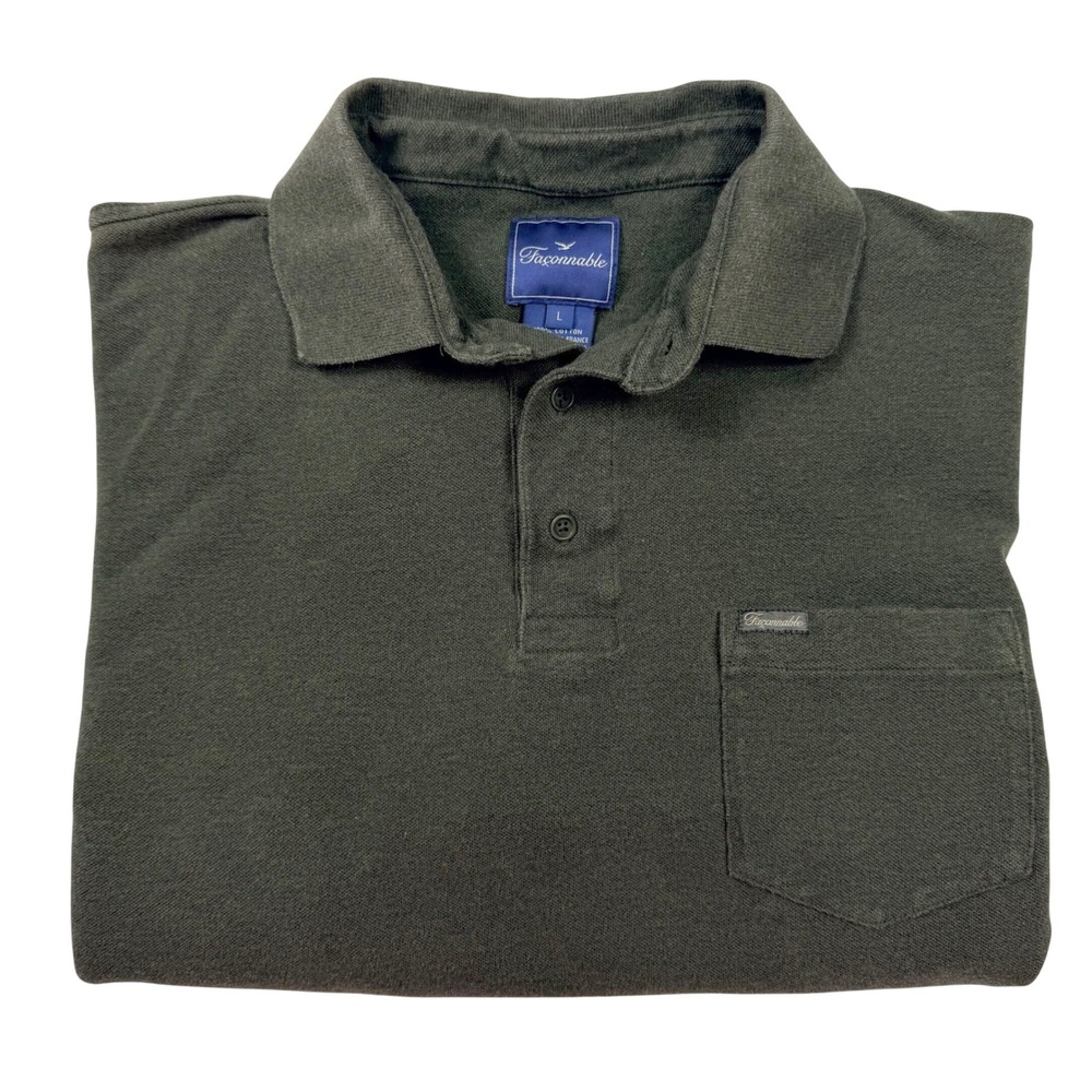 Faconnable Polo Shirt Mens Large Olive Green Excellent Short Sleeve Pocket